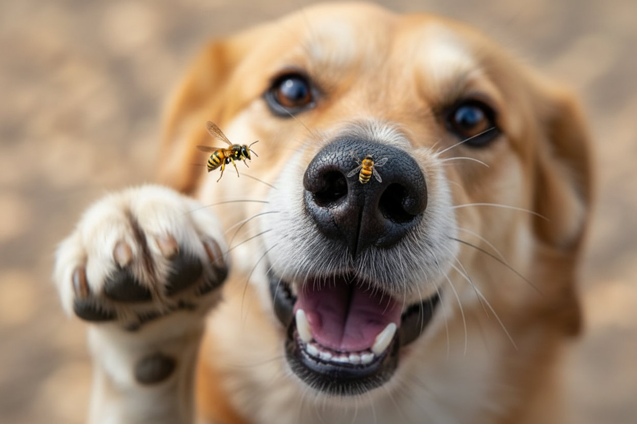 Hund im Sommer: Bienen und Wespen in der Nähe, Hinweis auf Insektenstiche und Erste Hilfe